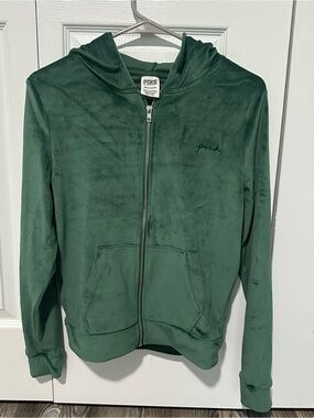 Victoria's Secret PINK Forest Green Velour Zip Hoodie